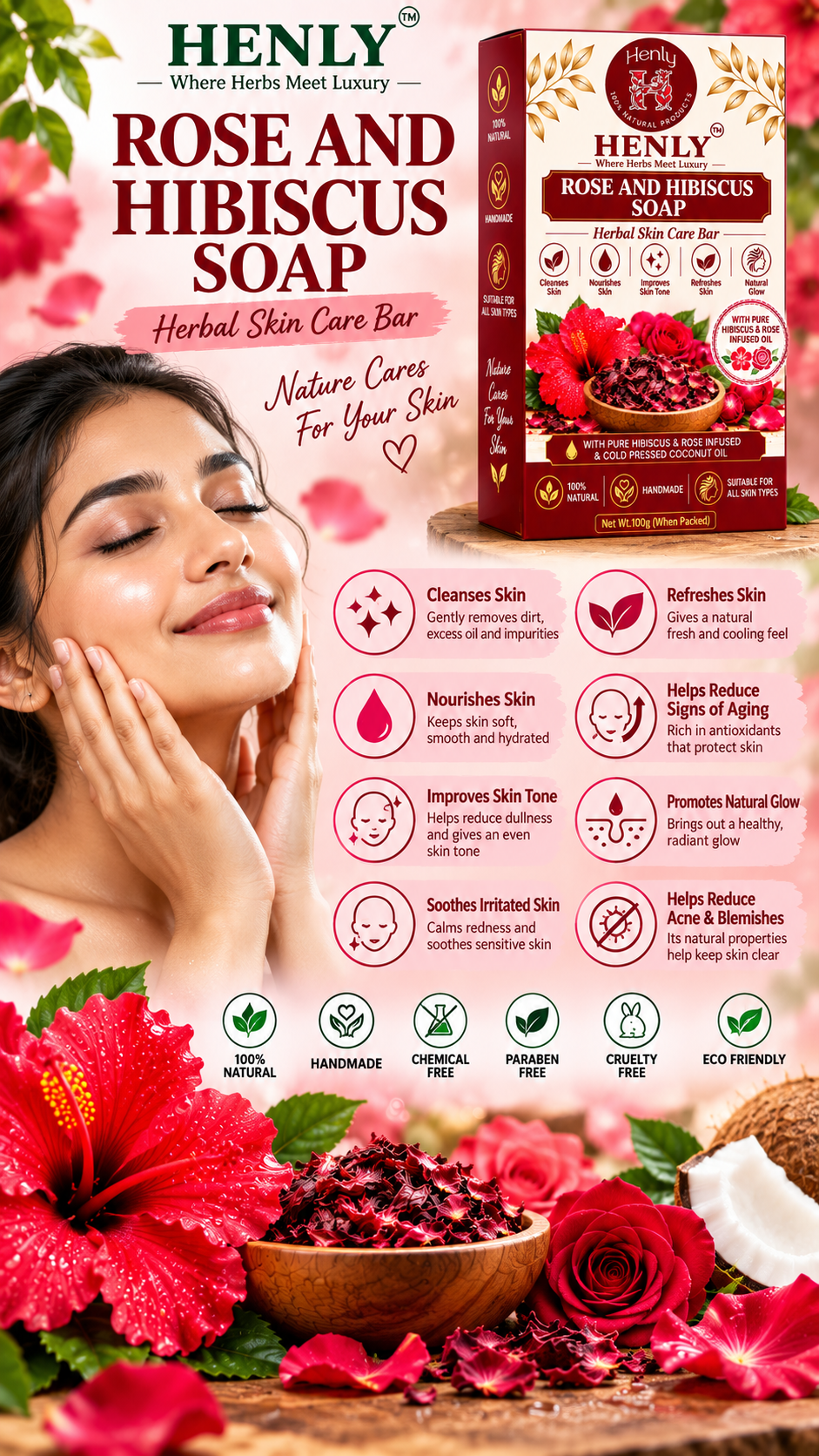HENLY Rose & Hibiscus Soap - 100g - Image 5